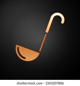Gold Kitchen ladle icon isolated on black background. Cooking utensil. Cutlery spoon sign.  Vector Illustration
