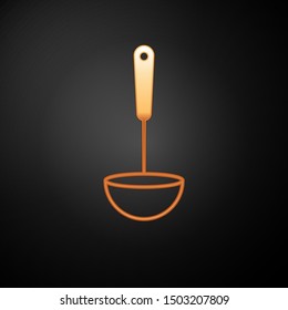 Gold Kitchen ladle icon isolated on black background. Cooking utensil. Cutlery spoon sign.  Vector Illustration