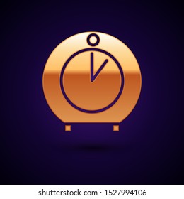Gold Kitchen timer icon isolated on dark blue background. Cooking utensil.  Vector Illustration