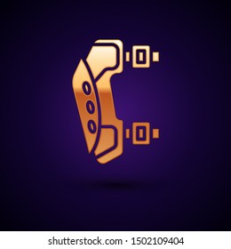 Gold Knee pads icon isolated on dark blue background. Extreme sport. Sport equipment. Skateboarding, bicycle, roller skating protective gear.  Vector Illustration