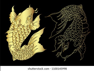 Gold Koi carp fish isolate vector.