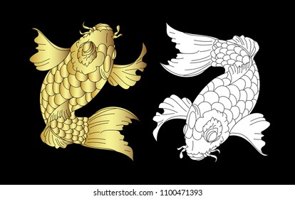 Gold Koi carp fish isolate vector.