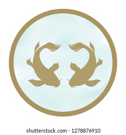 Gold Koi Fishes Logo Icon. Luck, prosperity and good fortune.