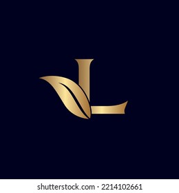 gold L leaf letter logo design