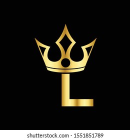 Gold L Letter Icon Logo. Crown of kings and queens with the L logo icon Initial Letter L Design Vector Luxury Golden