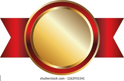  gold label award red ribbons vector illustration