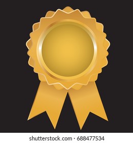  Gold label , award with ribbons. Vector illustration.