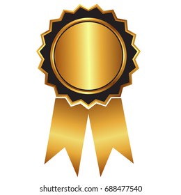  Gold label , award with ribbons. Vector illustration.