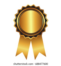  Gold label , award with ribbons. Vector illustration.
