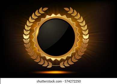 Gold labels award .Empty space for text. Template for awards, quality mark, diplomas and certificates.on sun ray background