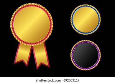 Gold labels award .Empty space for text. Template for awards, quality mark, diplomas and certificates.on sun ray background