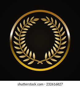 Gold labels award with laurel wreath on dark background.