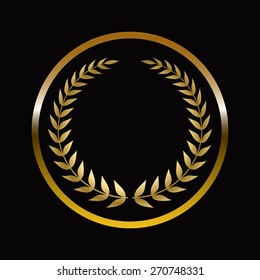 Gold labels award with laurel wreath, vector illustration.