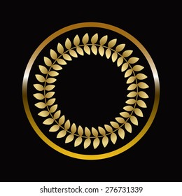 Gold labels award with laurel wreath, vector illustration.