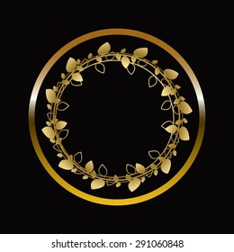 Gold labels award with laurel wreath on dark background.