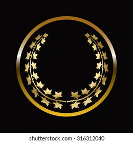 Gold labels award with laurel wreath on dark background.