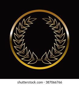 Gold labels award with laurel wreath on dark background.