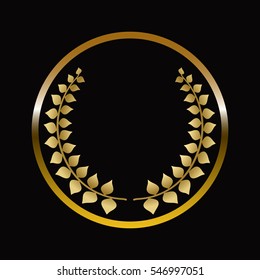 Gold labels award with laurel wreath on dark background.