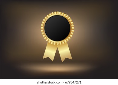 Gold labels  medal award . Template quality mark,diplomas and certificates.rosette design trophy,winner, celebration, sport competition,champion,celebration, champion.Vector illustration.