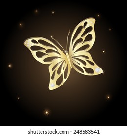 Gold Lace butterfly on brown background.  Vector illustration.
