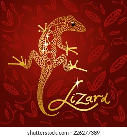 gold lace lizard on the background of Burgundy design