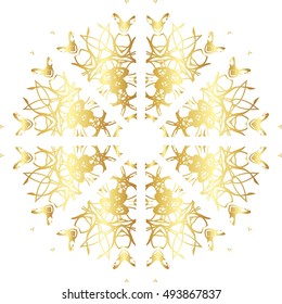 Gold lace pattern on a white background. Circle mandala, round vintage, elegant