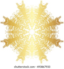 Gold lace pattern on a white background.