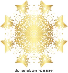 Gold lace pattern on a white background.