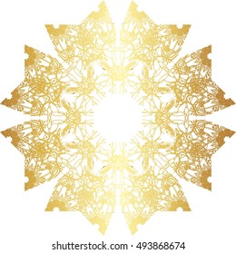 Gold lace pattern on a white background.