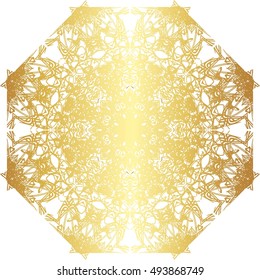 Gold lace pattern on a white background.