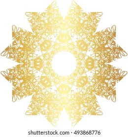 Gold lace pattern on a white background.