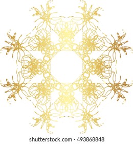 Gold lace pattern on a white background.