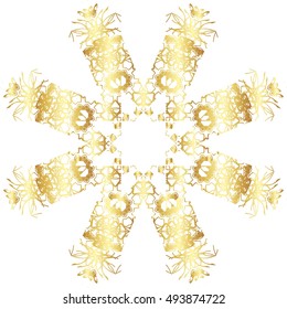Gold lace pattern on a white background.
