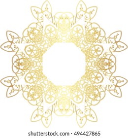 Gold  lace pattern on a white background.
