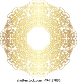 Gold  lace pattern on a white background.

