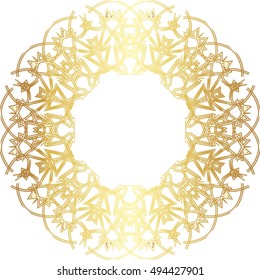 Gold  lace pattern on a white background.
