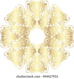 Gold  lace pattern on a white background.
