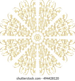 Gold  lace pattern on a white background.
