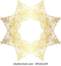Gold  lace pattern on a white background.

