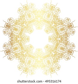 Gold  lace pattern on a white background.

