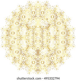 Gold  lace pattern on a white background.
