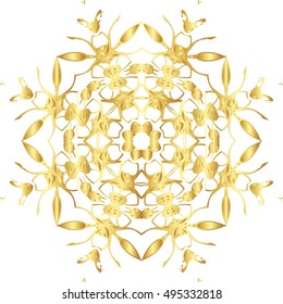 Gold  lace pattern on a white background.

