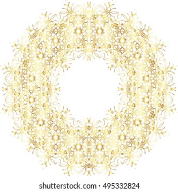 Gold  lace pattern on a white background.
