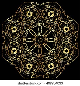 Gold lace round pattern on a black background