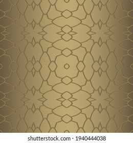 Gold lacy seamless pattern. Ornamental grid background. Vector shiny backdrop. Floral lines ornament. Vintage lace flowers, leaves. Beautiful luxury ornate art design for textile, prints, wallpapers.