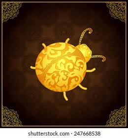 Gold ladybug icon with lace elegant ornament on her wings