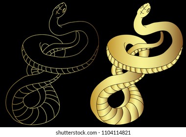 Gold Lampropeltis triangulum vector.Sticker and hand drawn snake for tattoo.Red snake Reptile on white background.