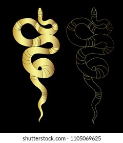 Gold Lampropeltis triangulum vector.Sticker and hand drawn snake for tattoo.Red snake Reptile on white background.