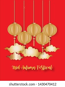 gold lantern with gold cloud for mid autumn festival .  