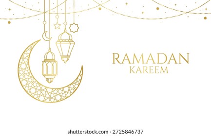 linterna de oro y luna creciente Fondo de adornos de Ramadán